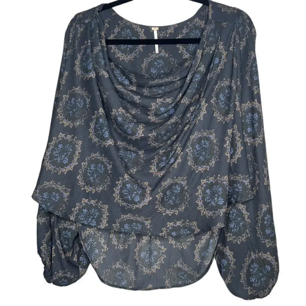 Free People Gray Cowling Around Printed Top Whimsigoth Size XS